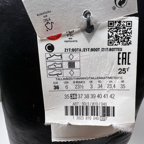 Zara Leather Tall Riding Pull-on Boots Black Size US 6 - Picture 10 of 12